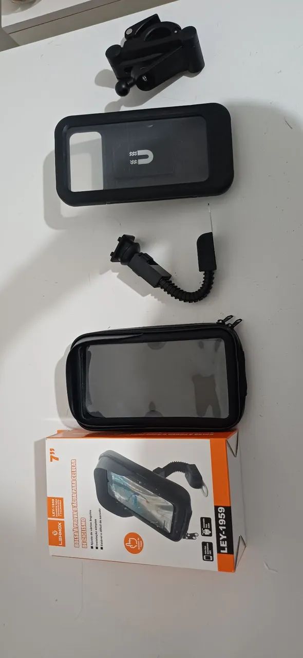 2 Suportes de celular p/ moto + capa de banco universal