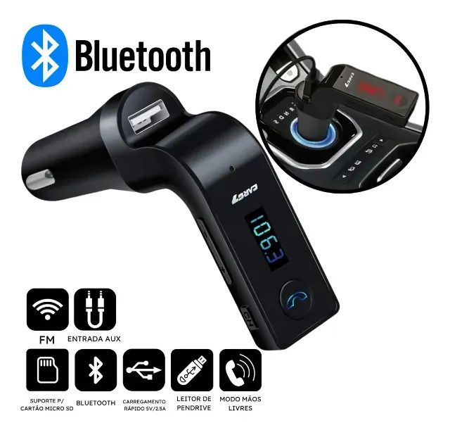 Transmissor Fm Veicular Bluetooth Mp3 Usb Cartão Sd Entrada Auxiliar - Foto 2