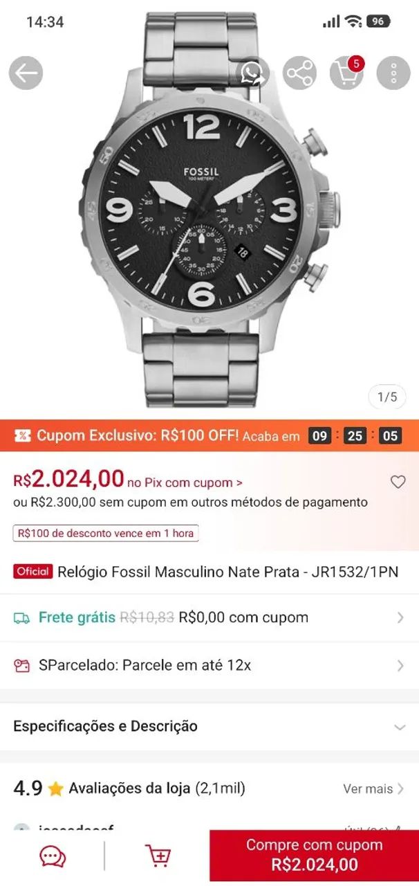 Relógio Fossil Nate 1 linha - Foto 3