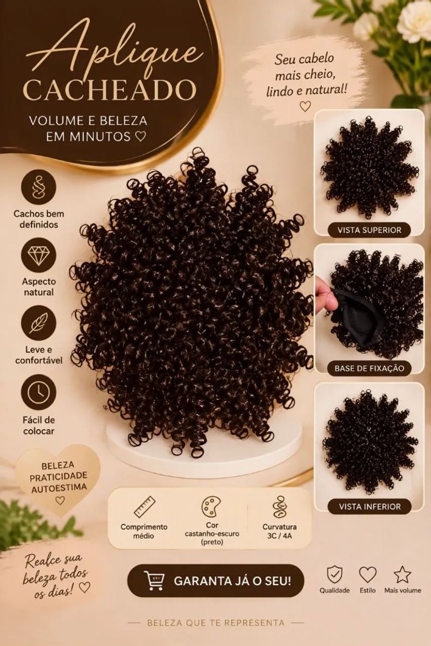 Aplique cacheado pra o cabelo