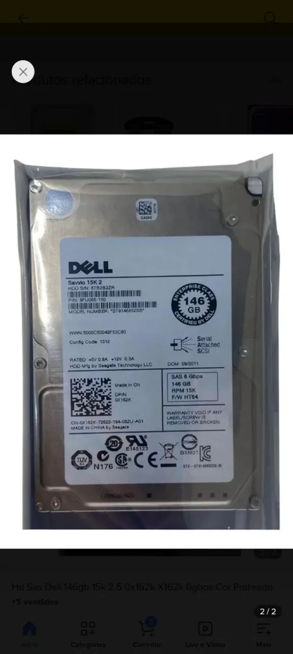 HD sas Dell 146 gigas - Foto 2
