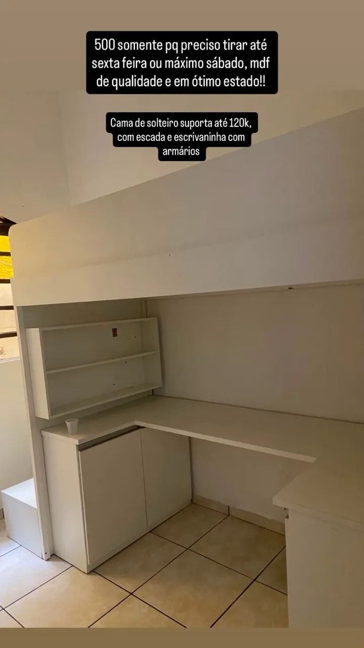 Cama solteiro com escada e escrivaninha 