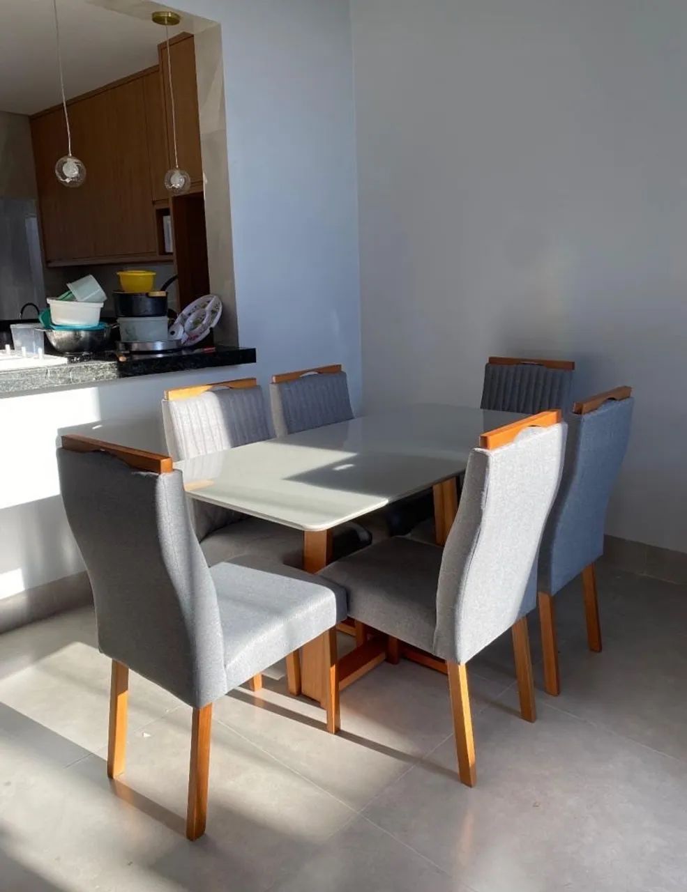 MESA DE JANTAR 160x80 COM 6 CADEIRAS NO LINHO - Foto 2