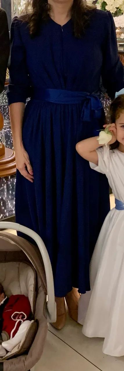 Vestido midi azul marinho P - Foto 3