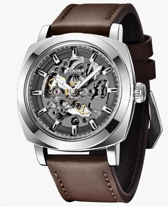 Relógio Benyar Skeeleton - 44mm - Automatico - pulseira de couro - Novo