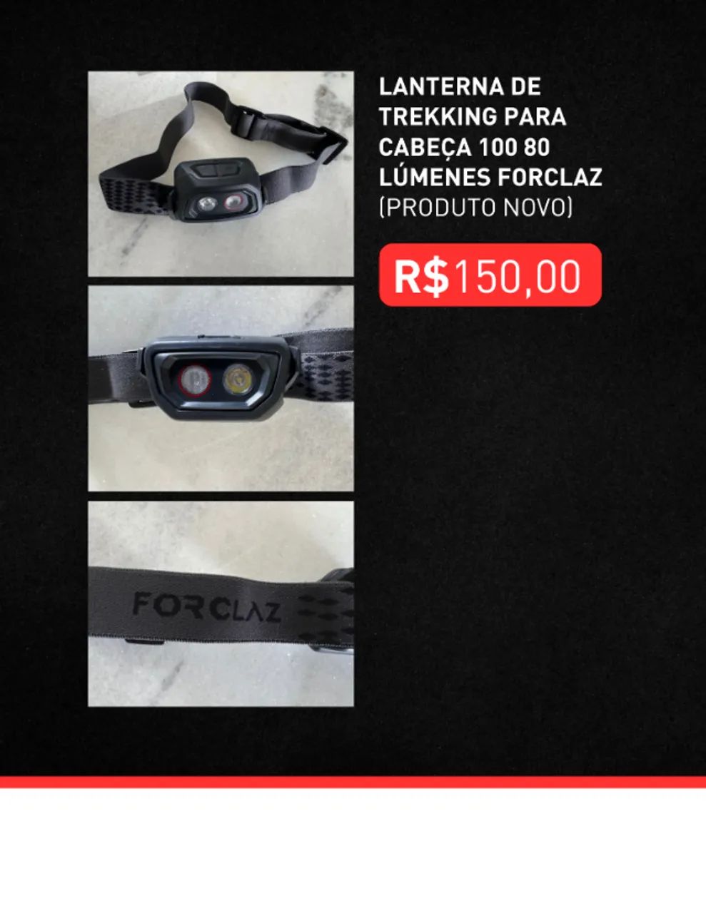 LANTERNA DE TREKKING PARA CABEÇA 100 80 LÚMENES FORCLAZ