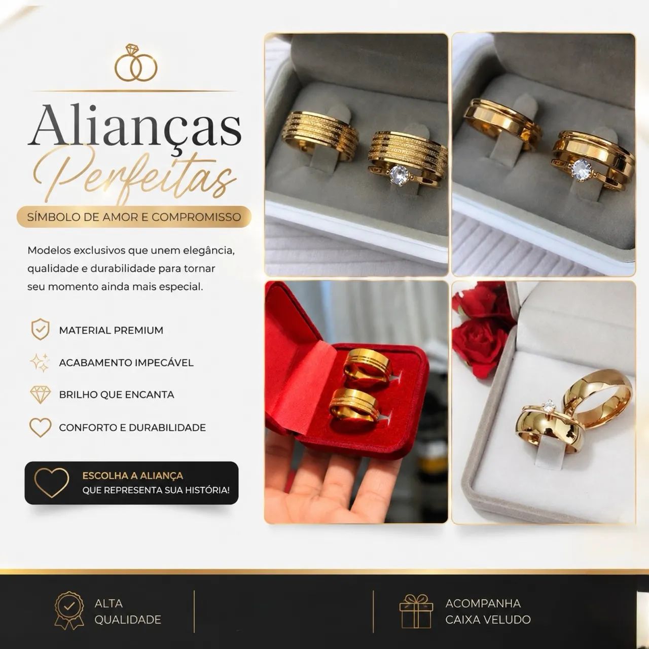 Alianças perfeitas símbolo de amor e compromisso - FSA 