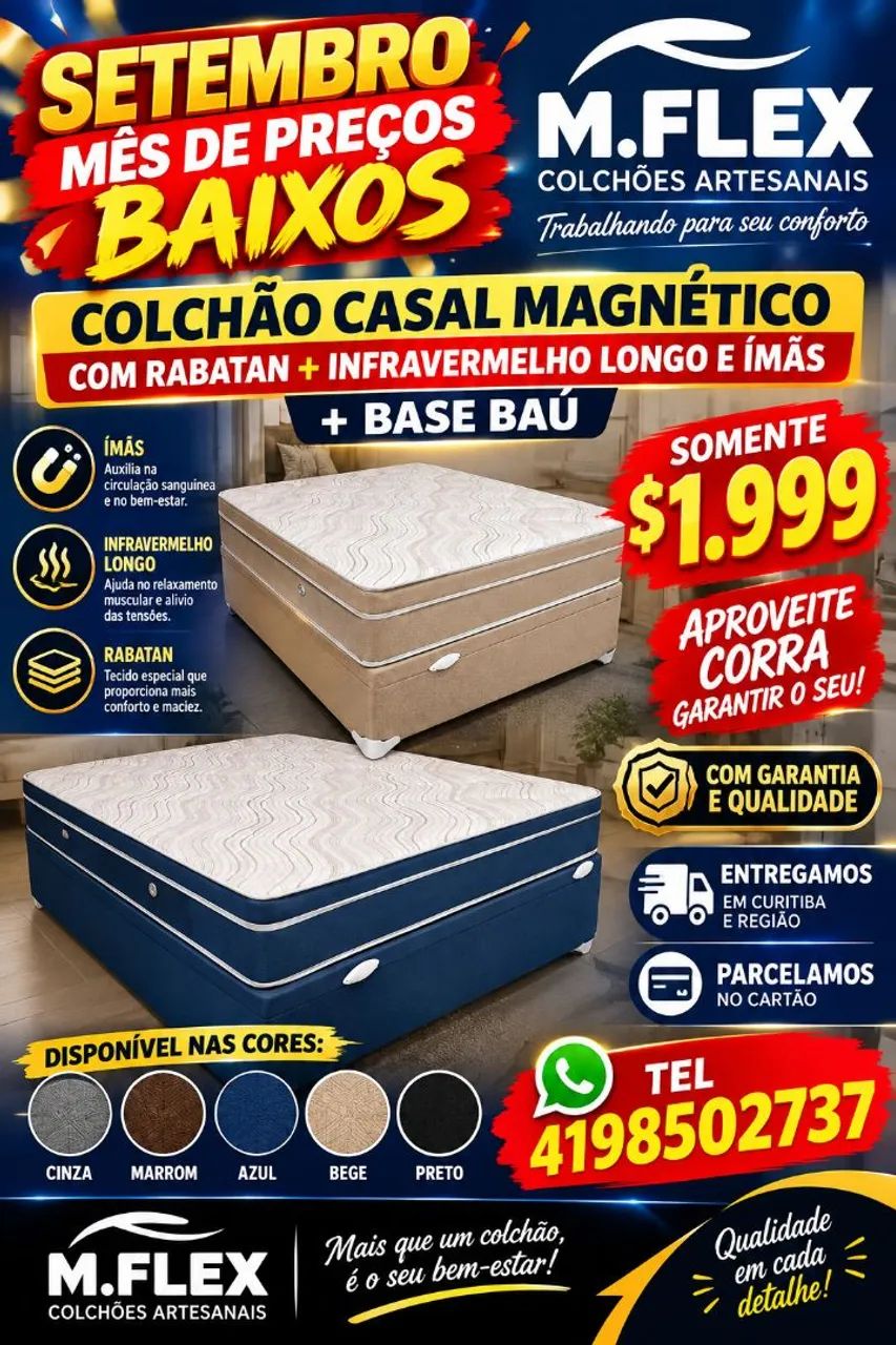 COLCHÃO MAGNÉTICO CASAL COM BASE BAÚ 