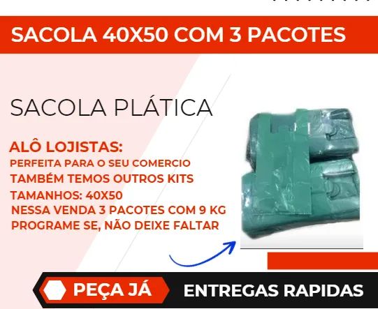 SACOLA PLÁSTICA 40X50 KIT COM 3 PACOTES - Foto 2