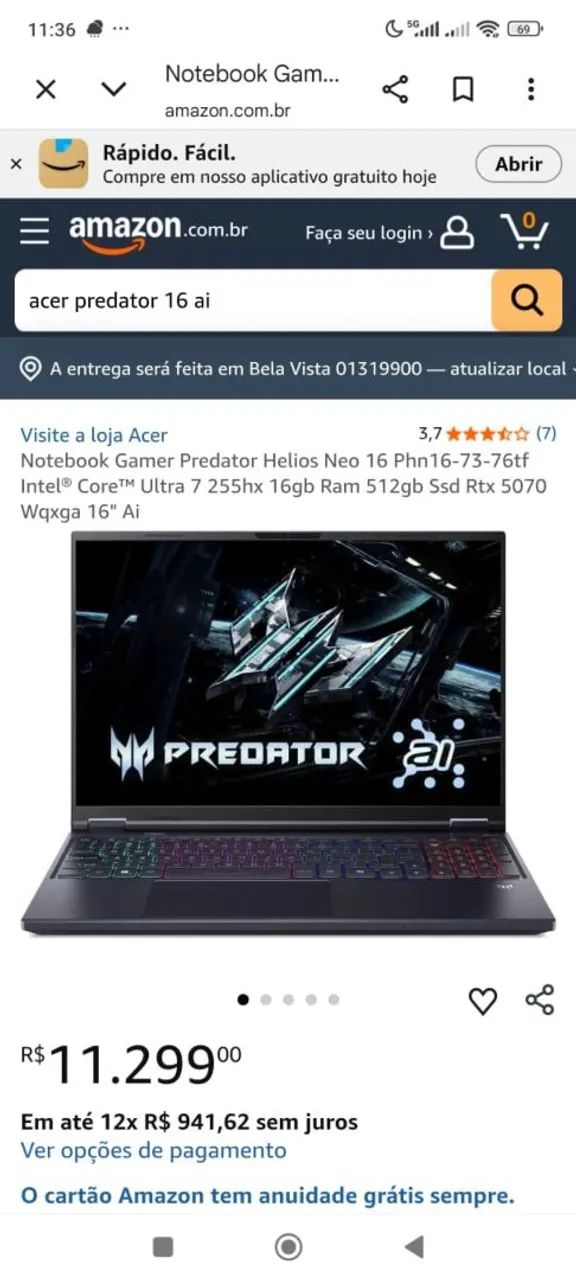 Notebook predador neo 16AI lacrado sem uso  - Foto 2
