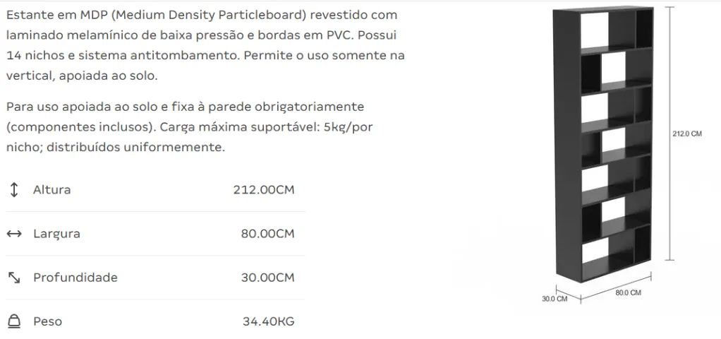 Estante/Divisória Tok&Stok BLOCK 2,12 m - Excelente Estado