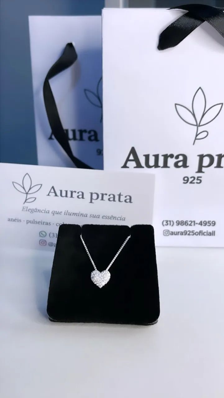 Colar coração cravejado prata 925 legítima  - Foto 4