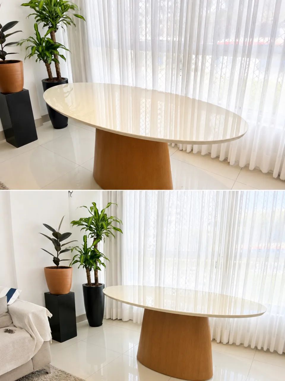Mesa de Jantar Oval Moderna 1,60 x 0,80 com Vidro Off White - Foto 3