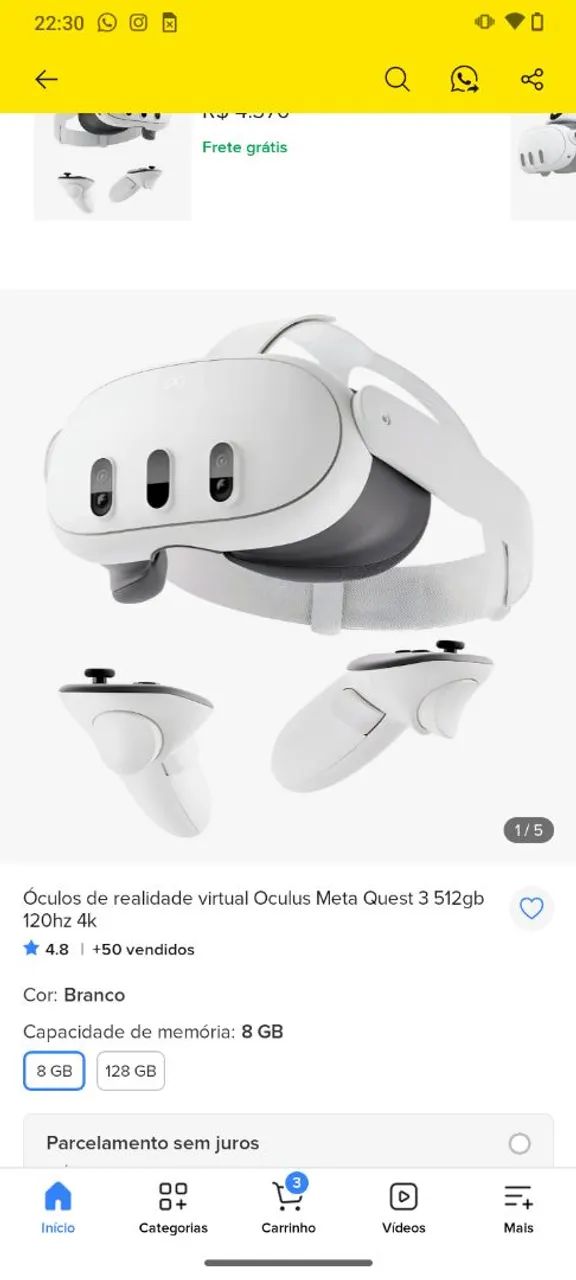 Óculos de realidade virtual Oculus Meta Quest 3 512gb 120hz 4k - Foto 2