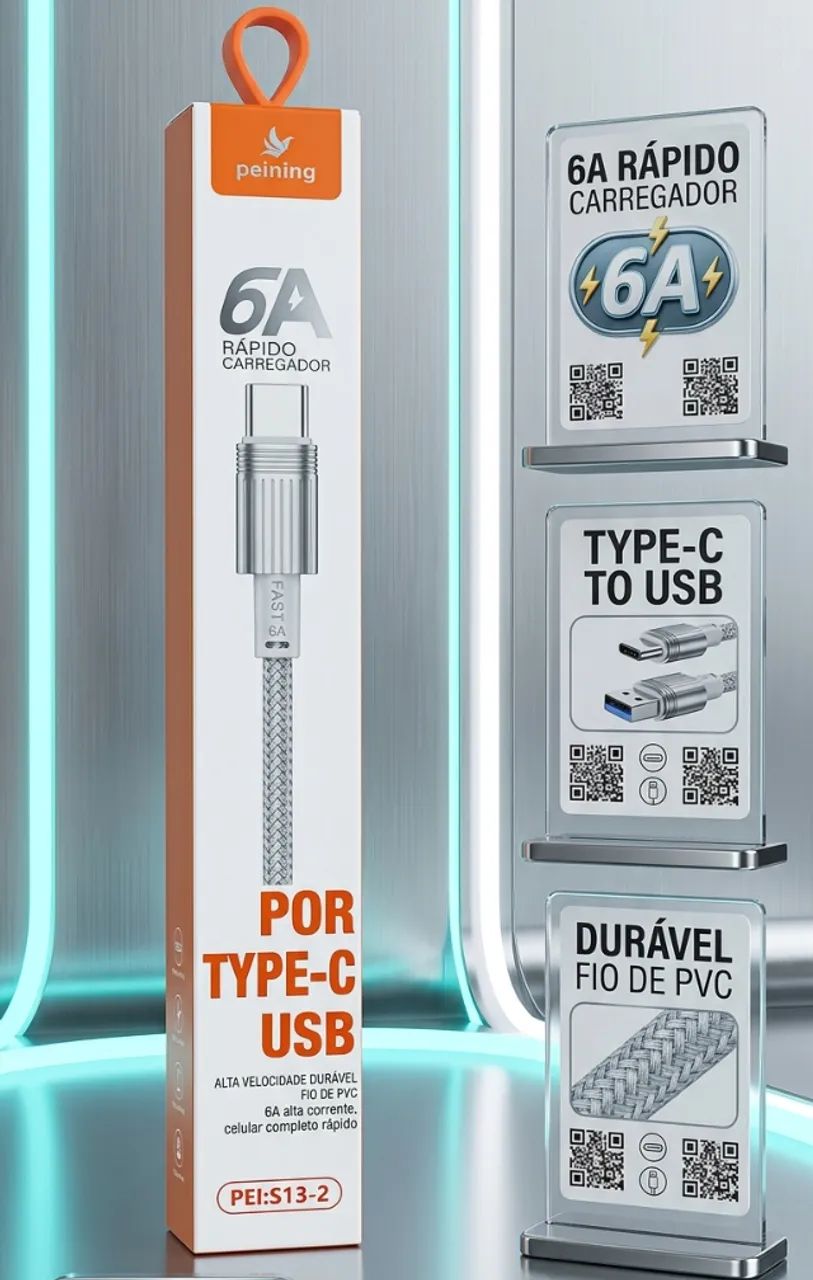Cabo para Carregamento e Transferência de Dados USB / TIPO C 
