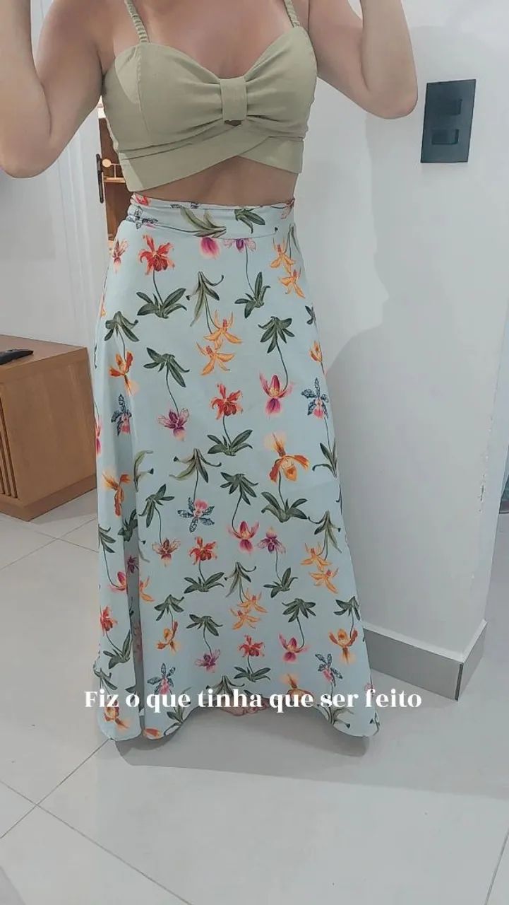 Saia floral longa veste até 42