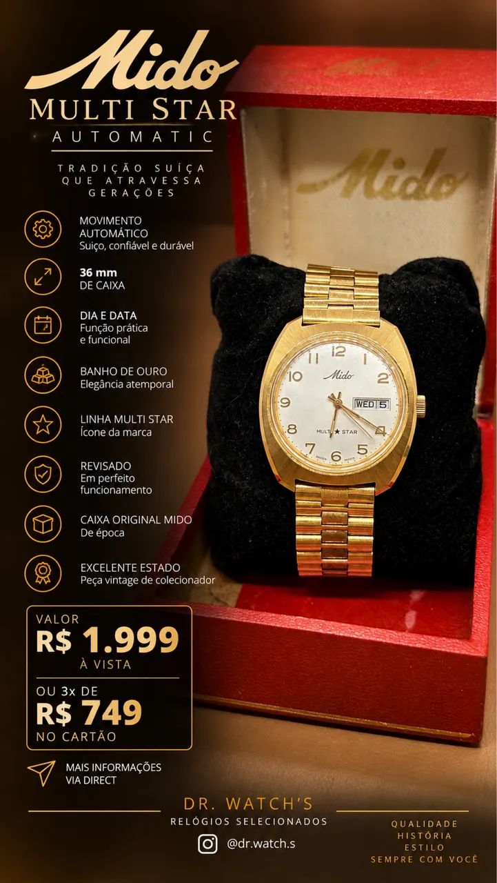 Mido multi star vintage com caixa original 
