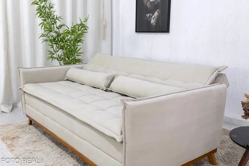 Sofá Cama 1.93m Molas Bonnel Veludo Bege rf54 - Foto 5