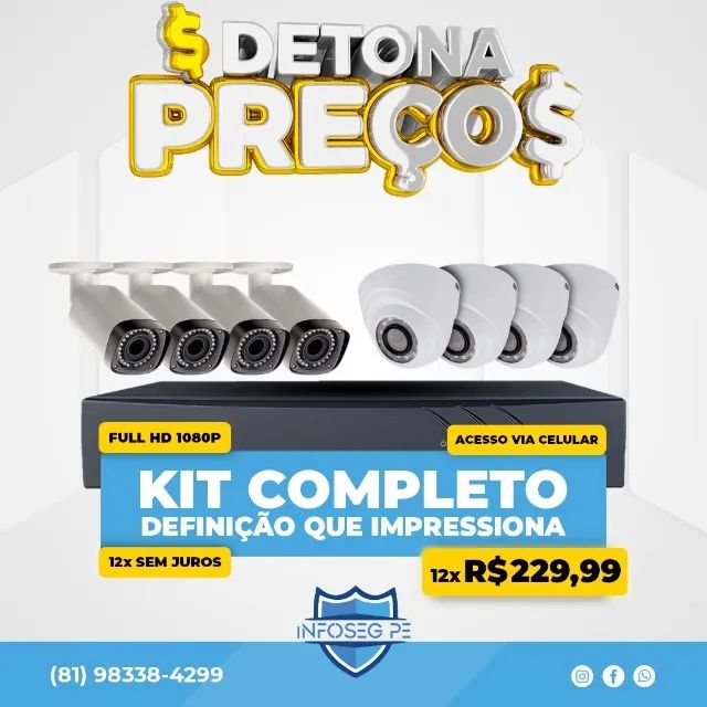 Promoção 8 Câmeras Full Hd 12x de R$ 229,90 Sem Juros (Brinde Microfone Espião)