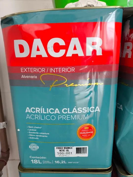 Tinta Acrílica Clássica Dacarr Premium 18L - Fosco Branco