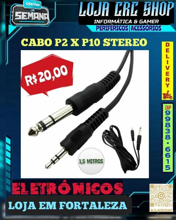 Cabo P10 Estéreo x P2 1.5 Metros