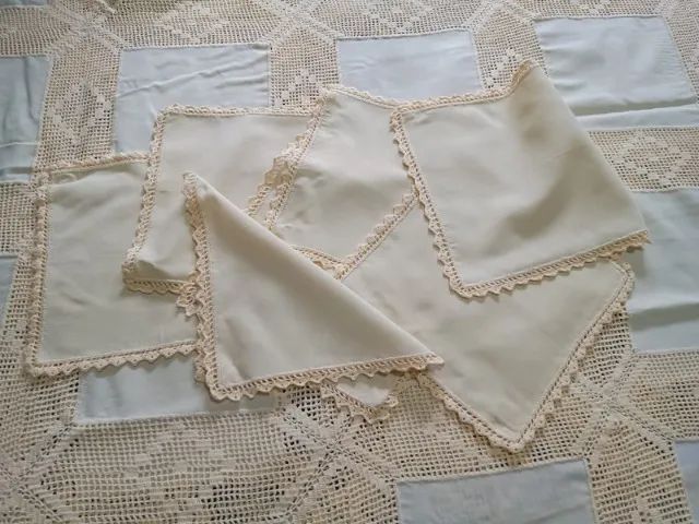 Toalha de mesa em linho e crochê, com guardanapos. - Foto 5