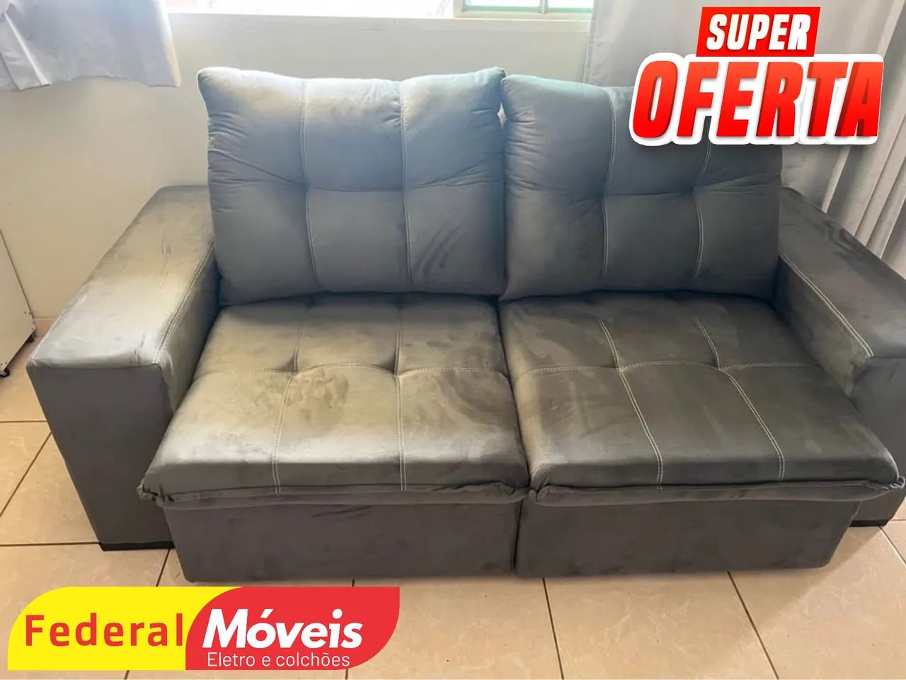 Sofá Retrátil e Reclinável 2,00m Cinza - Entregamos