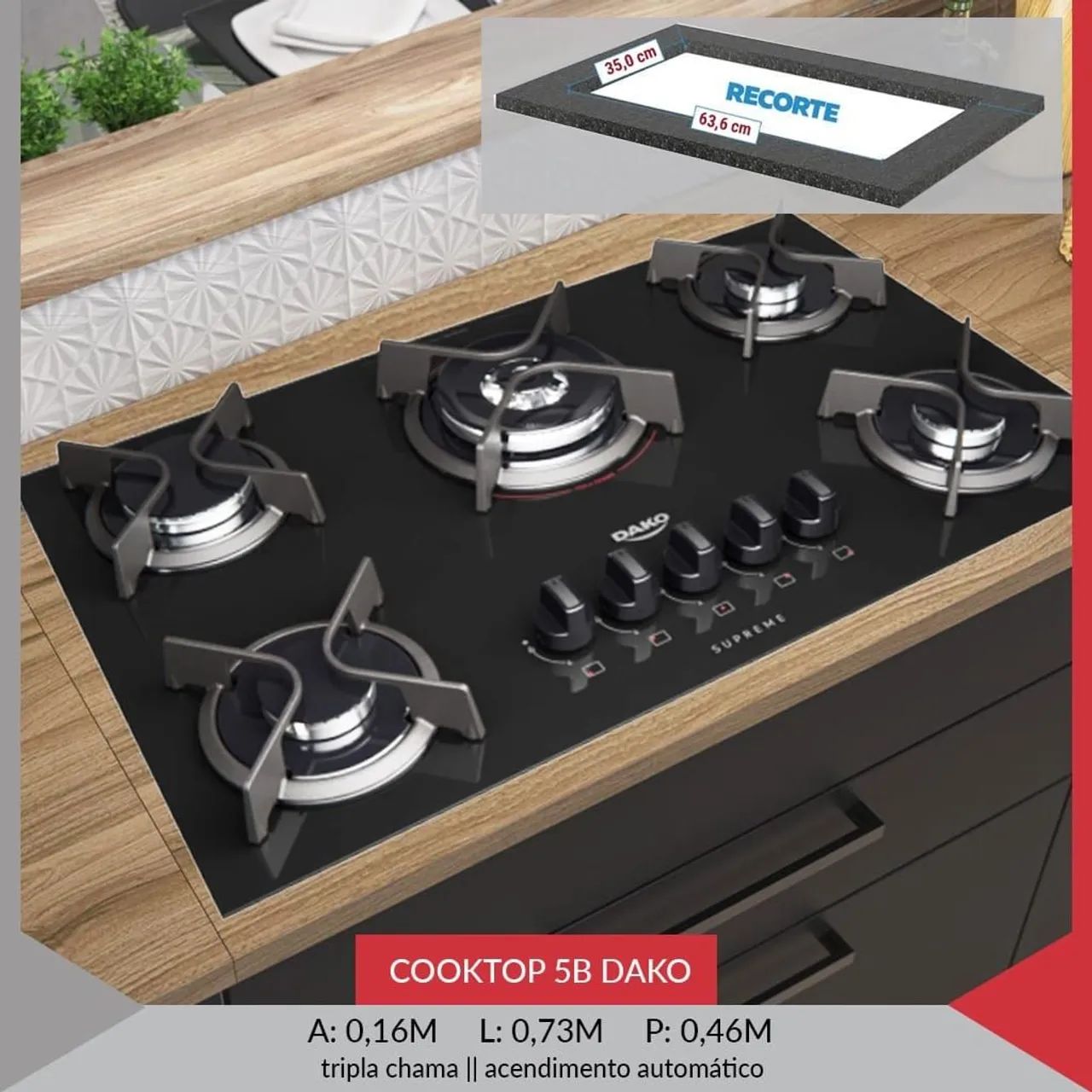 Fogao Cooktop 5 Bocas Dako Supreme