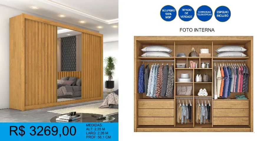 Guarda roupa 3 portas de correr - compre hoje e receba amanhã  - Foto 2