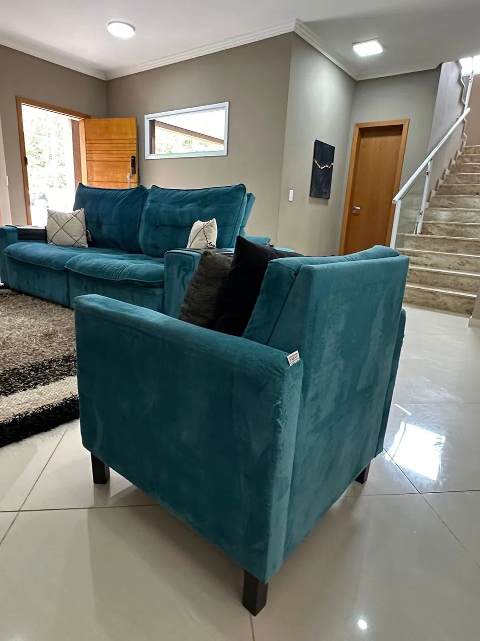 Sofá retrátil azul turquesa 4 lugares65579517168897125
