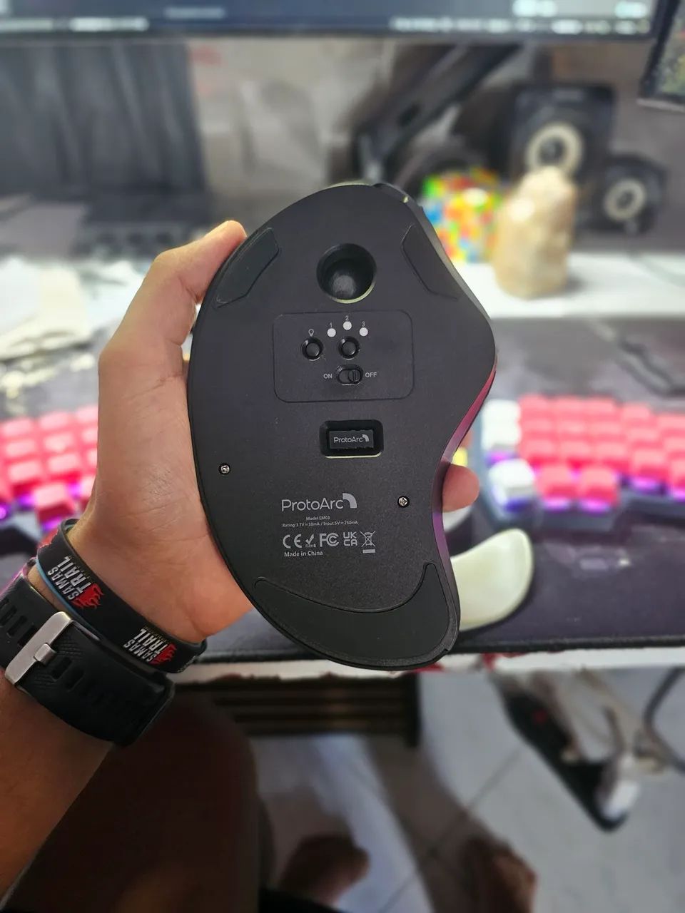 Mouse Trackball EMO3 ProtoArc - 2.4G+Bluetooth+Bluetooth RGB - Novo - Foto 5