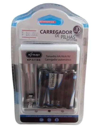 Carregador De Pilhas Recarregável + 4 Pilhas Aaa Bivolt