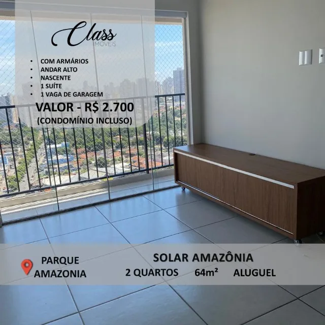 SOLAR AMAZONIA - PARQUE AMAZONIA - 64m² - 2 QUARTOS (1S) - R$2.700