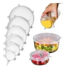 Kit 06 Tampas Silicone Panela Pote Universal Flexível Lavável Silicone