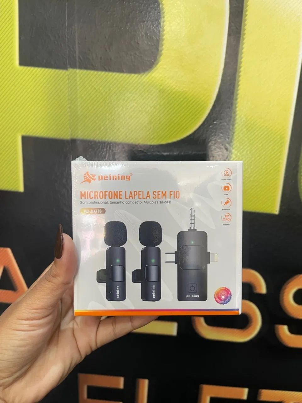 Novo Microfone Bluetooth Peining Mkf08 Sem Fio 2 Canais P2 Cor Preto - Foto 2