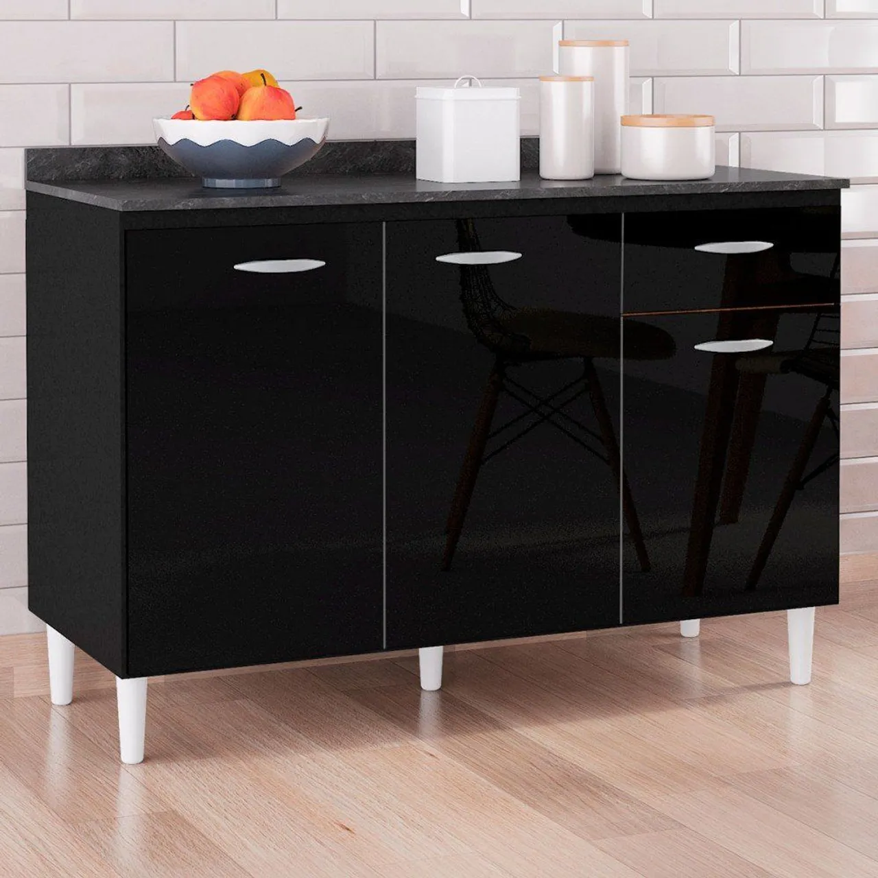 Armário de Cozinha Preto 3 Portas