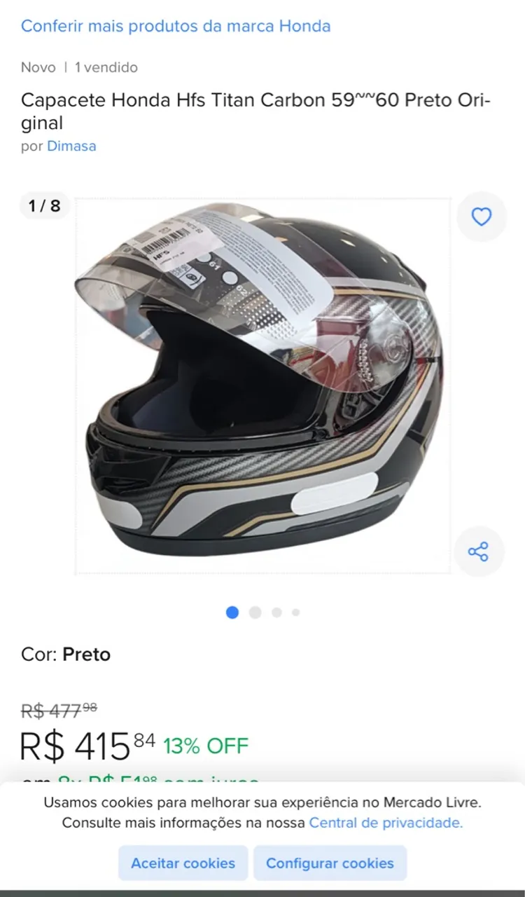 Capacete Original Honda Hfs Titan Carbon 58
