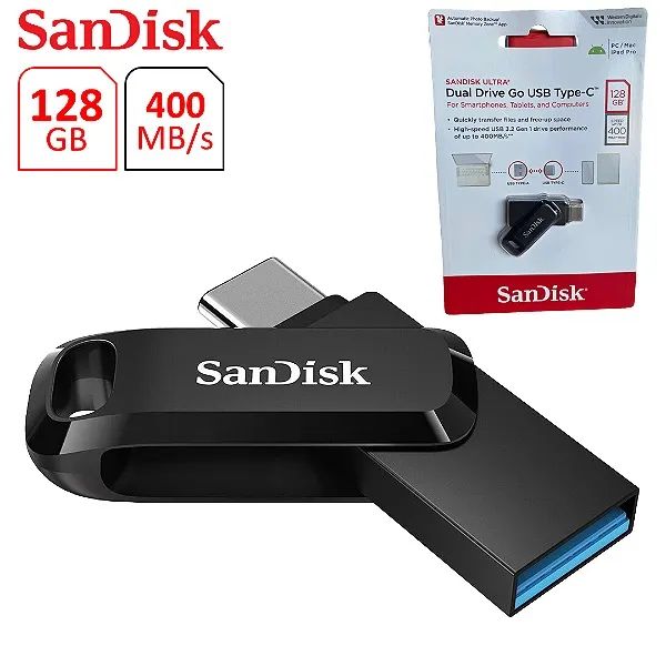 PenDrive 128GB Dual Interface Type-C e USB 3.1 - Sandisk Ultra Dual Drive Go