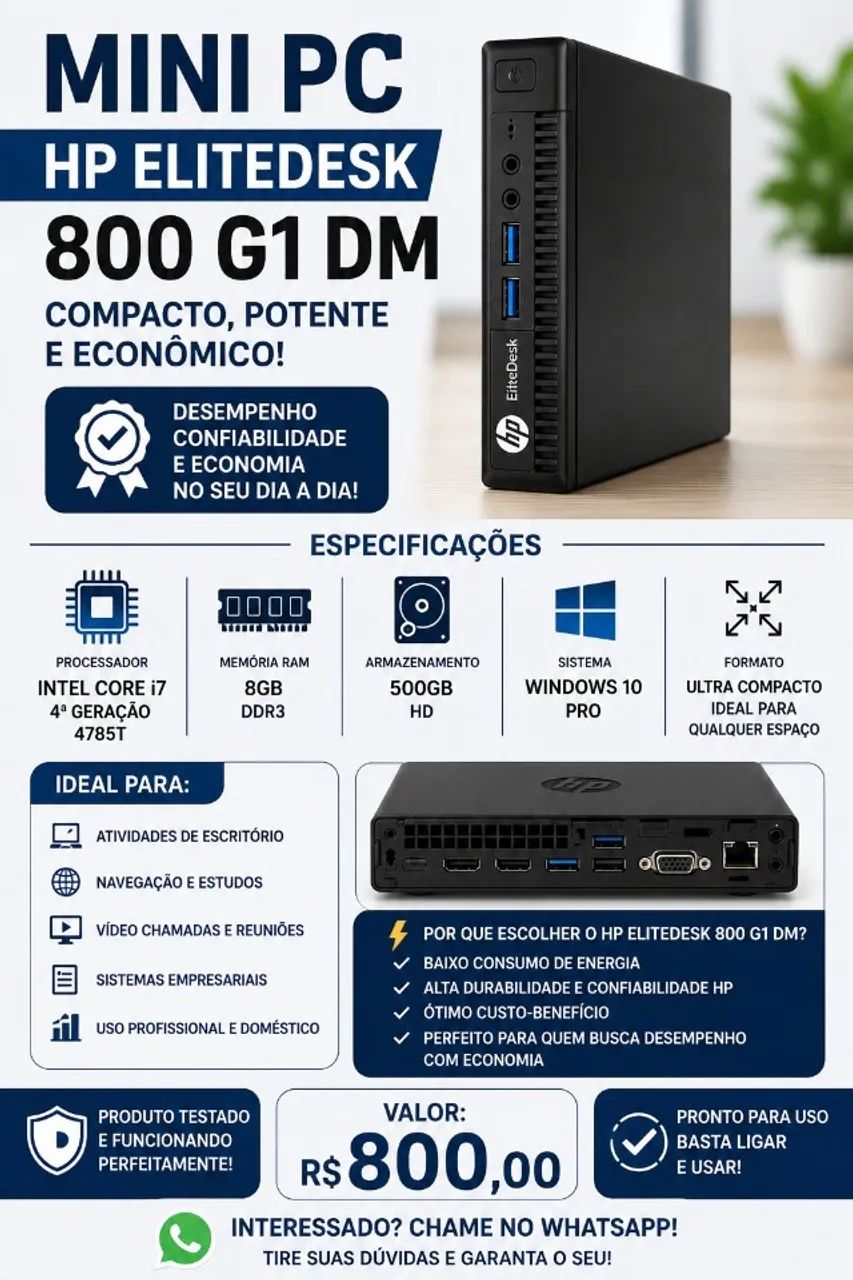 Mini PC HP EliteDesk 800 G1 DM - Computadores e Desktops