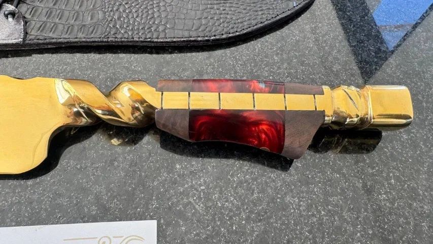 Faca Full Gold 24k Forjada 14' Polegadas + Bainha em Couro - Foto 5