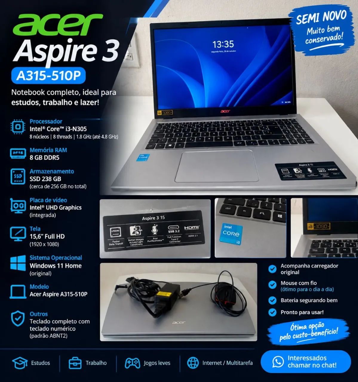 ? VENDO NOTEBOOK ACER ASPIRE 3 ? INTEL CORE i3!