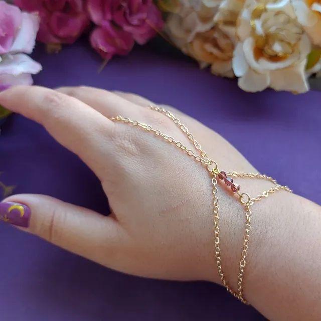 Pulseira Anel Boho Chic Bolinhas Violetas