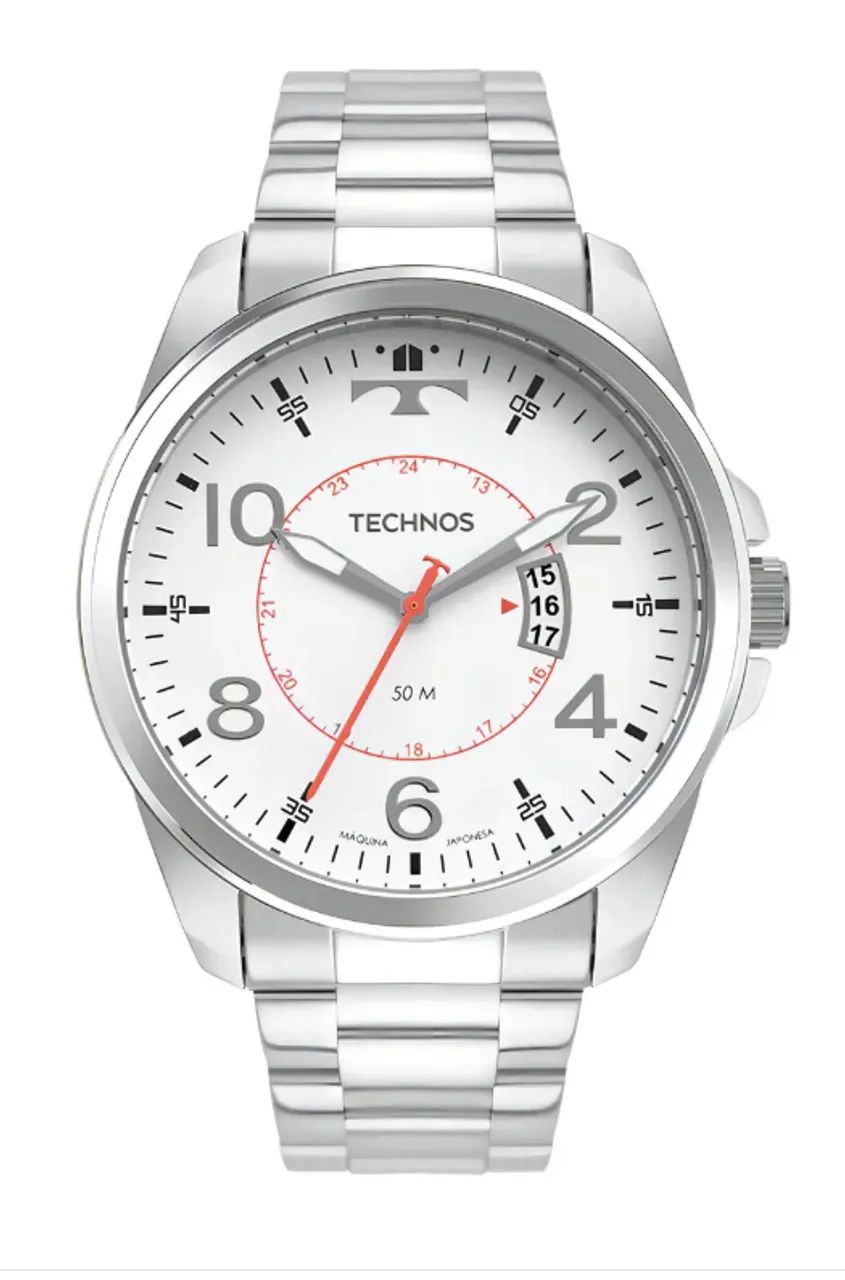  Kit Technos Masculino Militar Prata - 2115myq/k1k Bisel Branco Kit Technos Masculino Mili