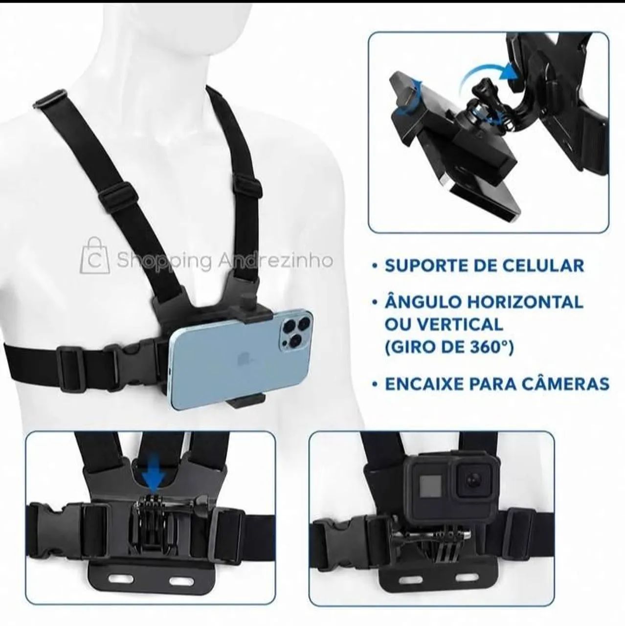 Suporte de Peito para Celular e Câmera GoPro.