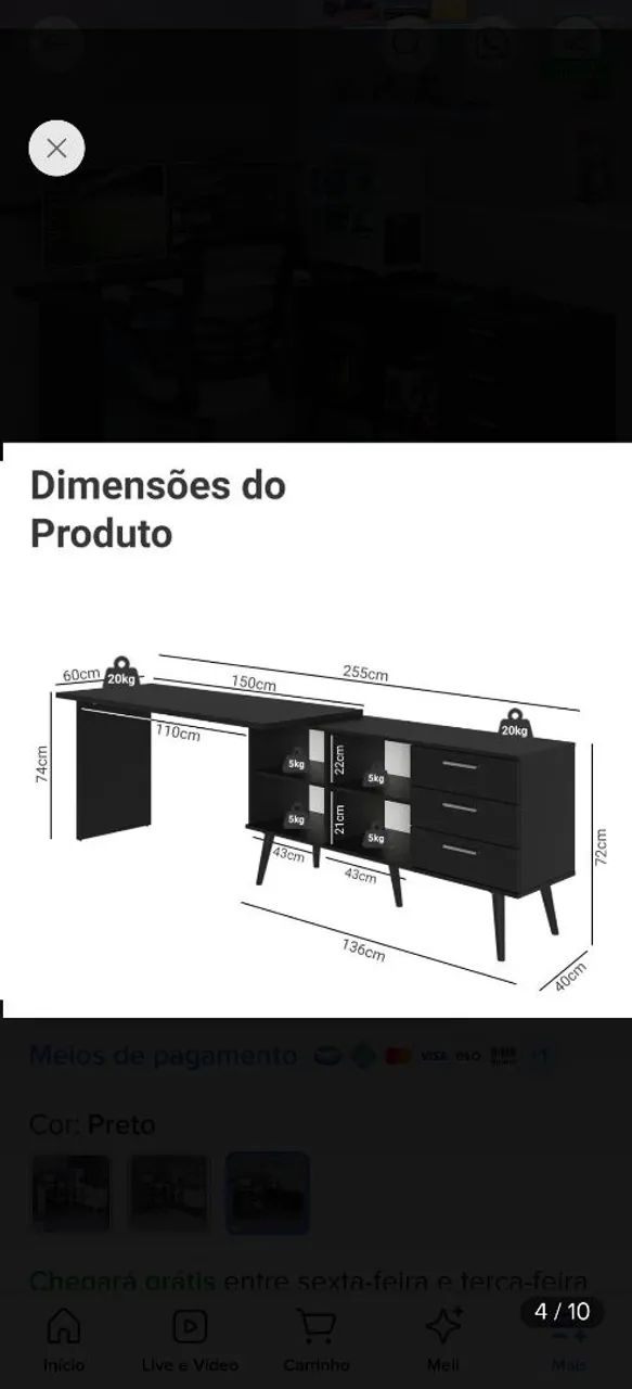 Mesa de escritório em L com 3 gavetas e divisorias - Foto 2