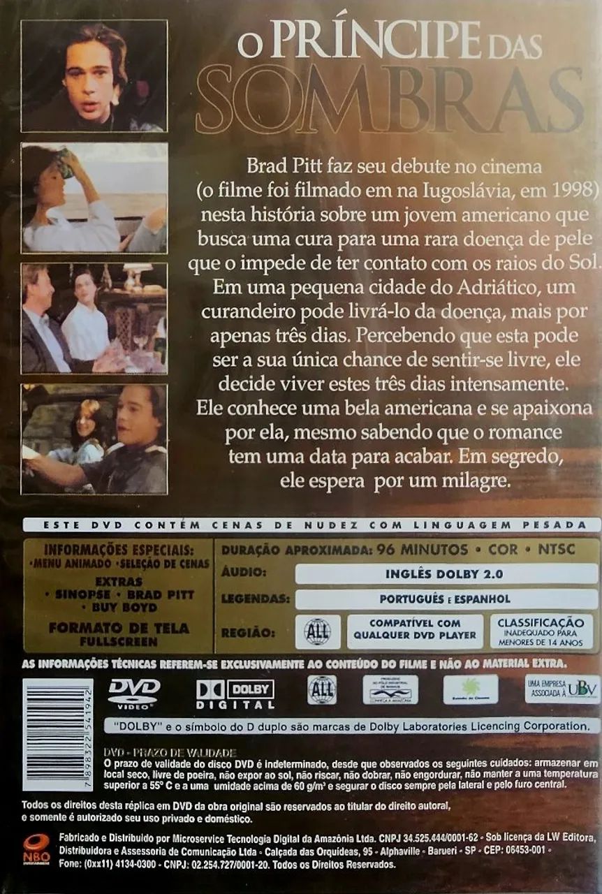 Filme DVD O Príncipe das Sombras com Brad Pitt. O primeiro filme do Brad no cinema.  - Foto 2