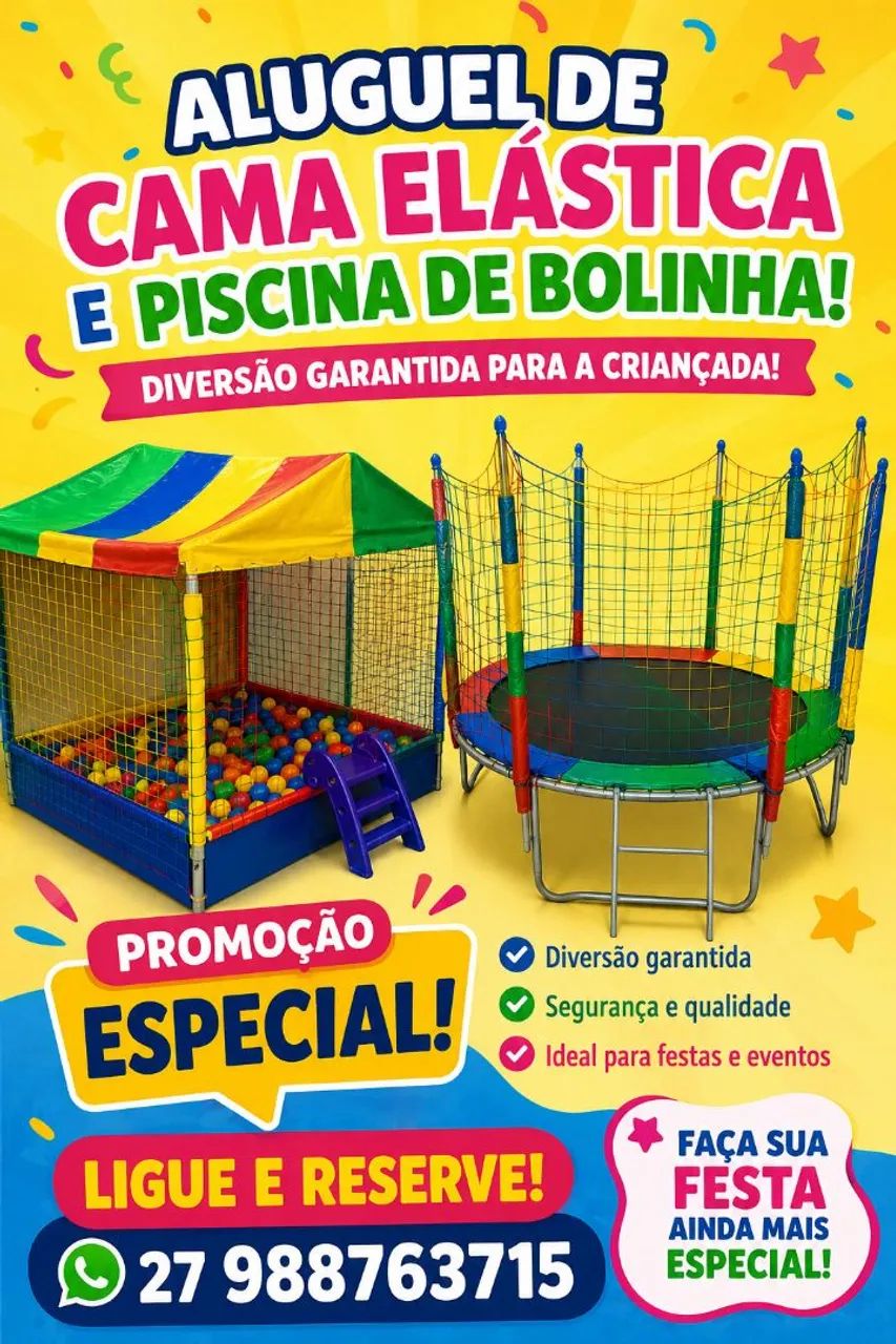 Pula pula, algodão doce, pipoca e piscina de bolinha 