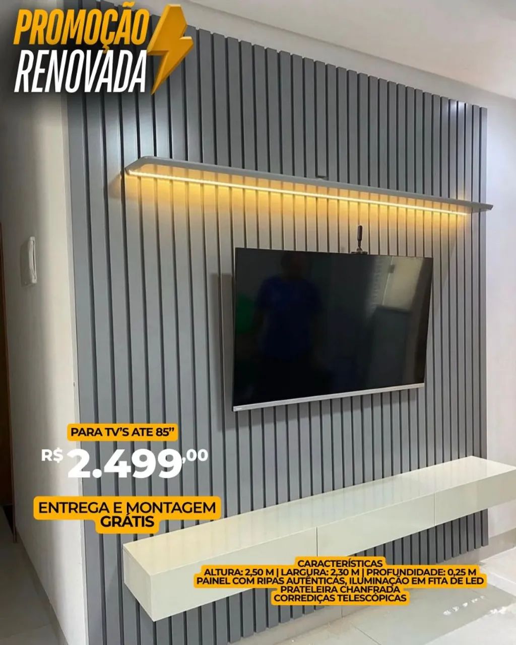 Painel ripado com Led 