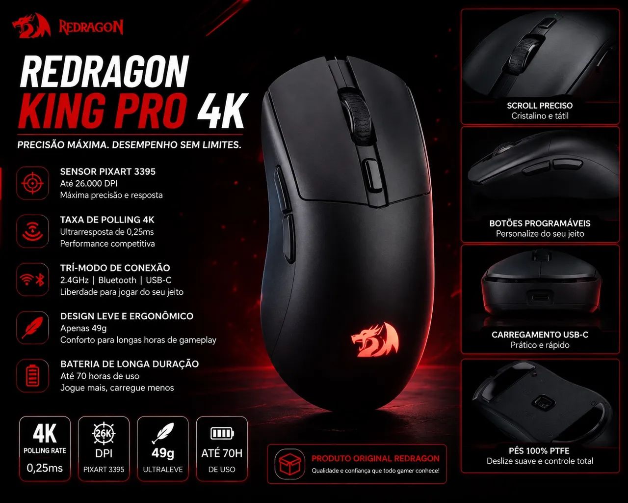 Mouse Gamer King Pro 4K Wireless
