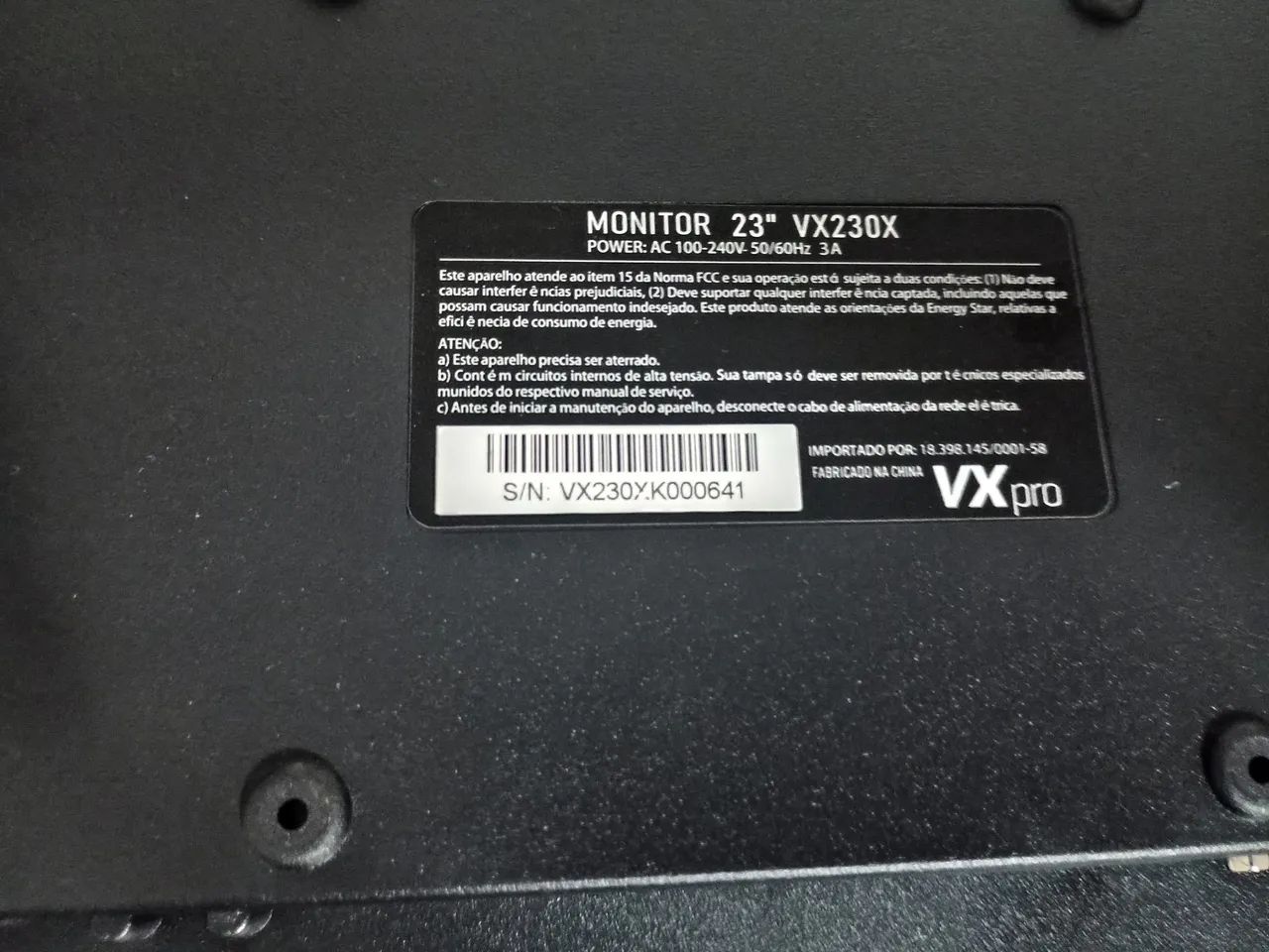 Monitor VX Pro 23? VX230X com tela quebrada - para peças/conserto - Foto 2